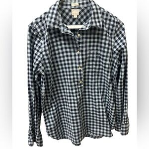 J. Crew | Navy Gingham Button Down Classic Boy Fit Plaid Long Sleeve Shirt M